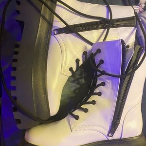 Black and white dollskill platform combat boots